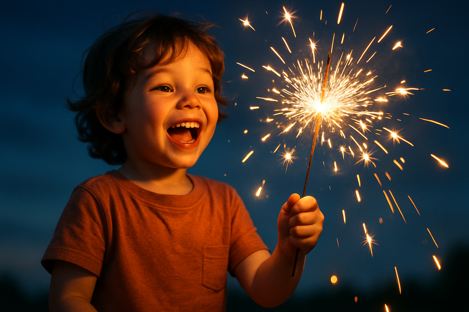 kid bursting a sparkler